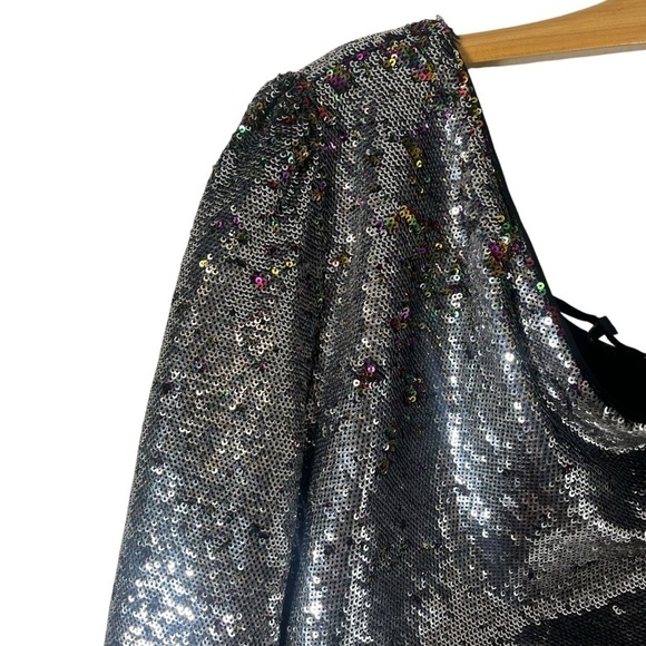 MAJE Loinita Argent Metallic Sequined One Shoulder Top - Picture 6 of 13